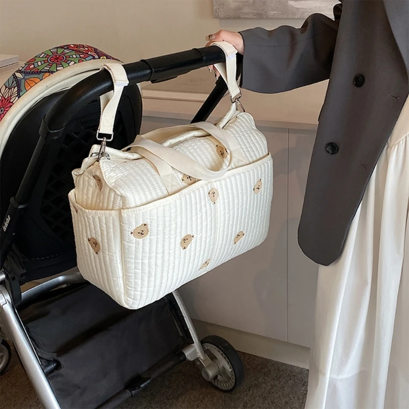 Functional Maternity Diaper Bag Storage Handbag Large Capacity with Beautiful Embroidery for Shopping and Family Dropship