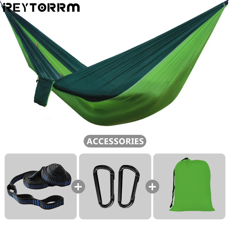 

Professional Camping Hammock 260*140cm Double Portable Nylon Safety Parachute Hammock With 2 Tree Straps Travel Adventure Kit