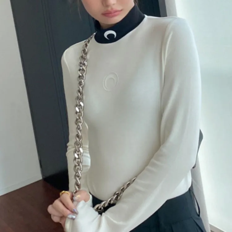 2023 New Fashion Brand MarineSerres Crescent Moon Base Shirt Long Sleeve Printed Slim Sexy T-Shirt Women's Inner Wear Cute Style