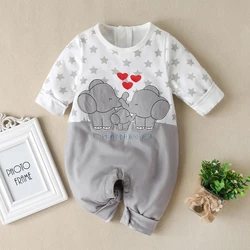 2023 New Newborn Baby Rompers Long Sleeve Elephant Love-Heart Casual Clothes Boys Girls Cotton One Piece Jumpsuit High Quality