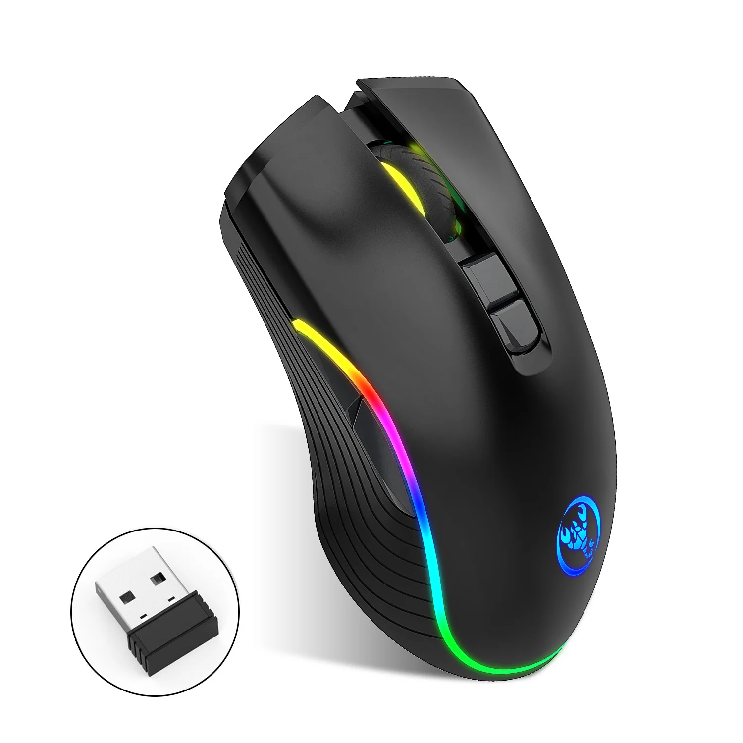 HXSJ T26 2.4G RGB Luminous Wireless Mouse TYPE-C Rechargeable Seven-button Computer Competitive Gaming Mouse