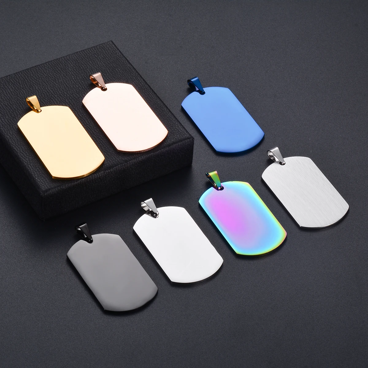 10 Pcs Wholesale Rectangle 6 Colors Men Stainless Steel Stamping Blank Dog Tags Pendant Necklace Jewelry Findings 24*40mm