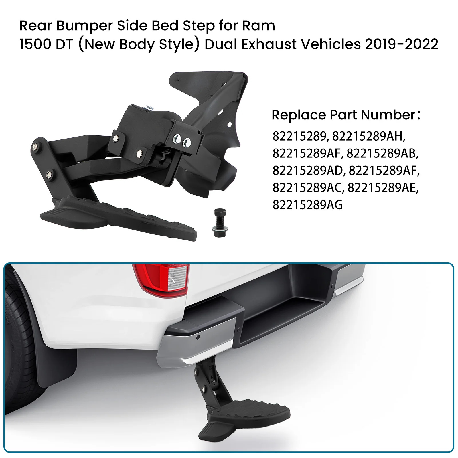 Maxpeedingrods Rear Bumper Pedal Bed Step for Ram 1500 DT (New Body Style) Dual Exhaust Vehicles 2019-2022 82215289AH