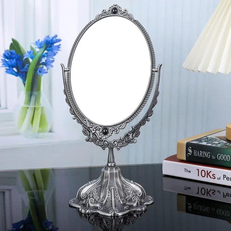 Vintage Metal Cosmetic Mirror European Grape Branch with Flowers Design Double Sided Table Decor Swing Princess Mirror Standing