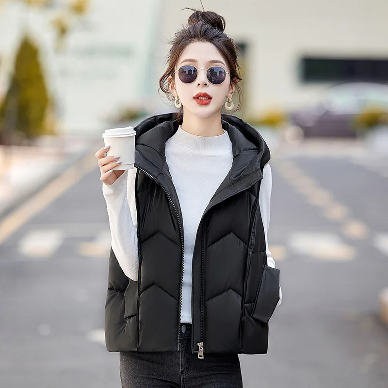 2024 Winter New Down Vest Women Casual Hooded Autumn Warm Sleeveless Waistcoat Jacket Female Cotton Vest Parkas Chaleco Mujer