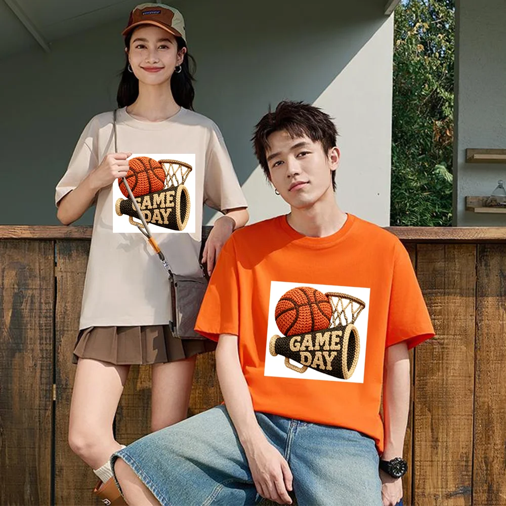 Basketball Hoop Ball Game Day Printed T Shirt Breathable Fabric S-XXL Personalized Custom Casual Short Sleeve Tee Unisex Fit Aes