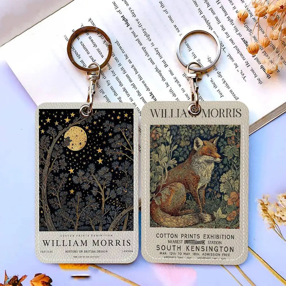 Neutral William Morris Rectangle Keychain Card Holder, Badge Credit Card Holder, Student ID Card Holder, Bus Cards Cover