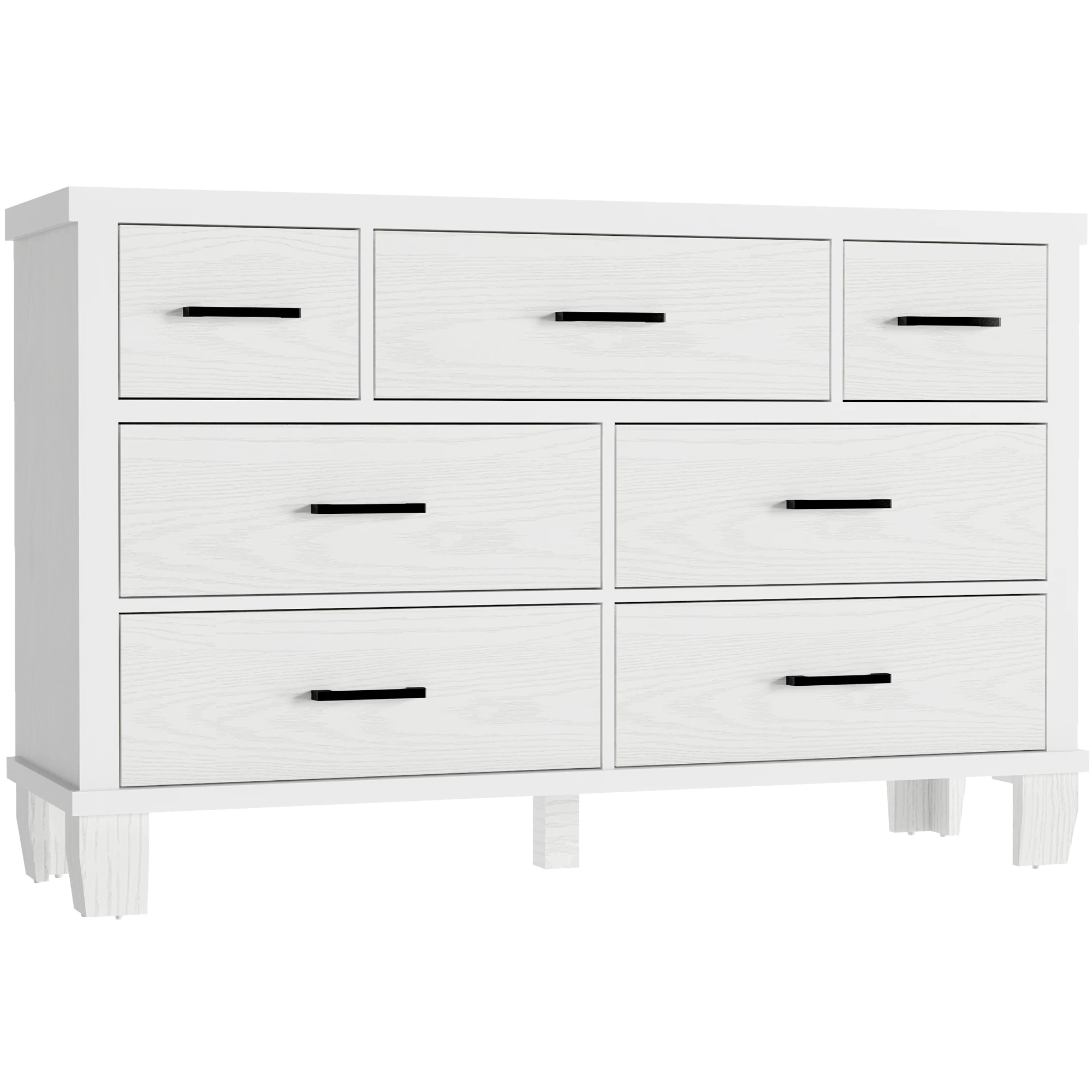 Dresser with Wide Drawers and Metal Handles 7 Drawer Bedroom Dresser, 51 Inch Dresser Tv Stand, Chest of Drawers for Bedroom