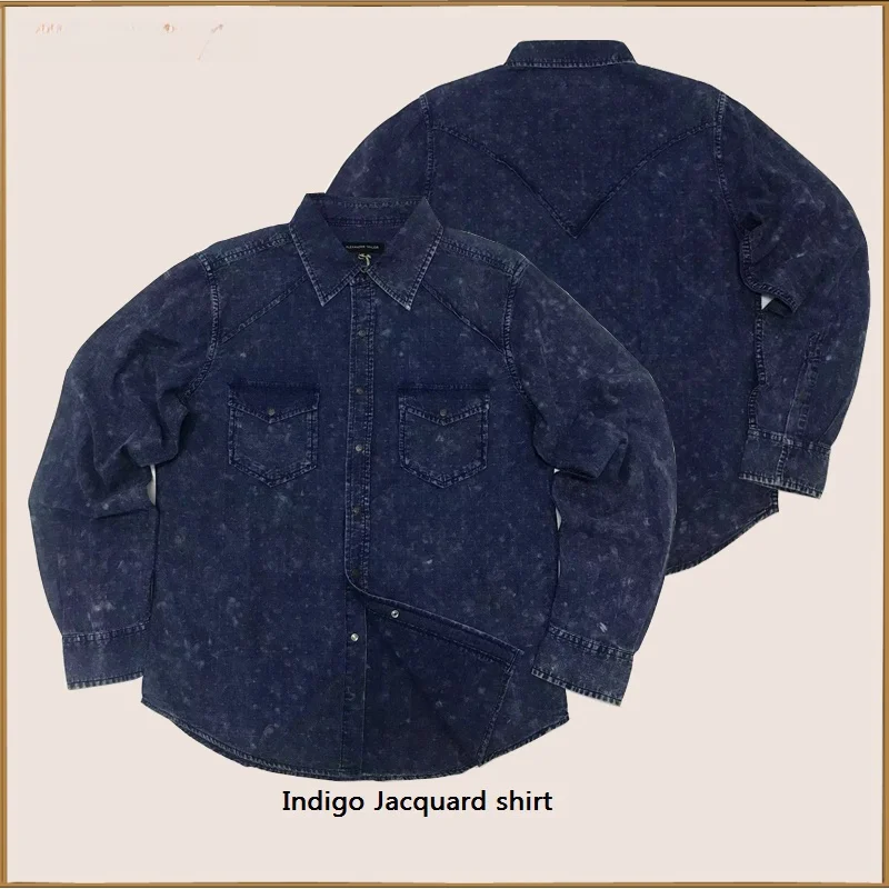 

American Style Long Sleeve Shirt Vintage Washed Heavyweight Floral Fabric Men's Fashion Urban Wear Daily Sharp Collar