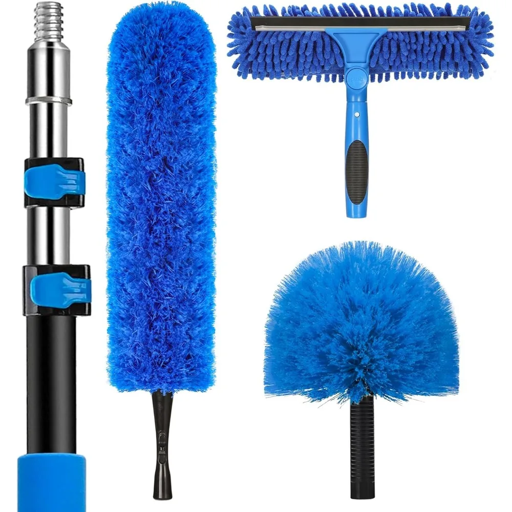 

20 Foot High Reach Duster Kit Extension Pole Cobweb Cleaner Window Squeegee Scrubber Spider Brush Ceiling Fan Roof