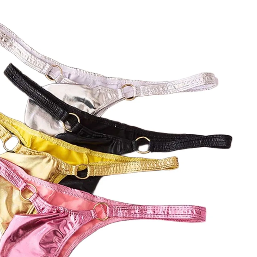 

Men Shiny Patent Leather Briefs Bulge Pouch Underwear T-back G-String With Metal Buckle Man Fashion Thongs Tanga