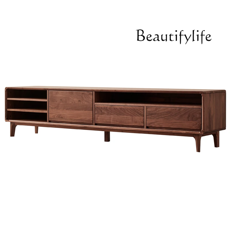 North American Black Walnut Solid Wood TV Stand Tea Table Combination Modern Minimalist Audio-Visual Floor Cabinet