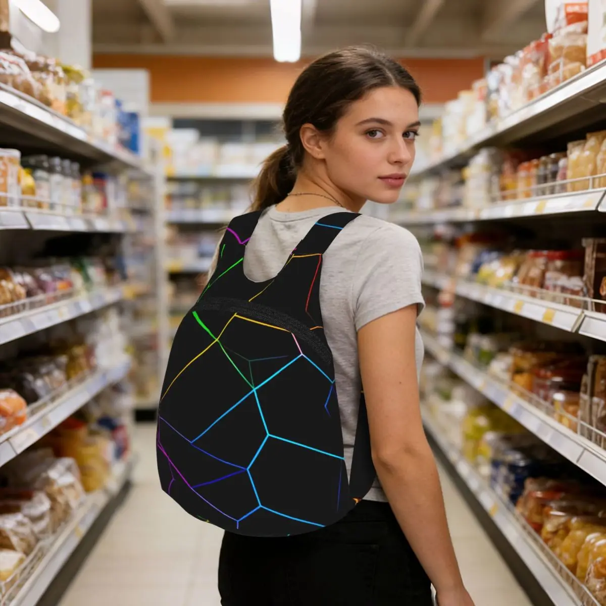 Futuristic Neon Polygonal Texture Backpack Student BookBag Children Storage School Bag Computer Shoulder Bags for Boys Girls