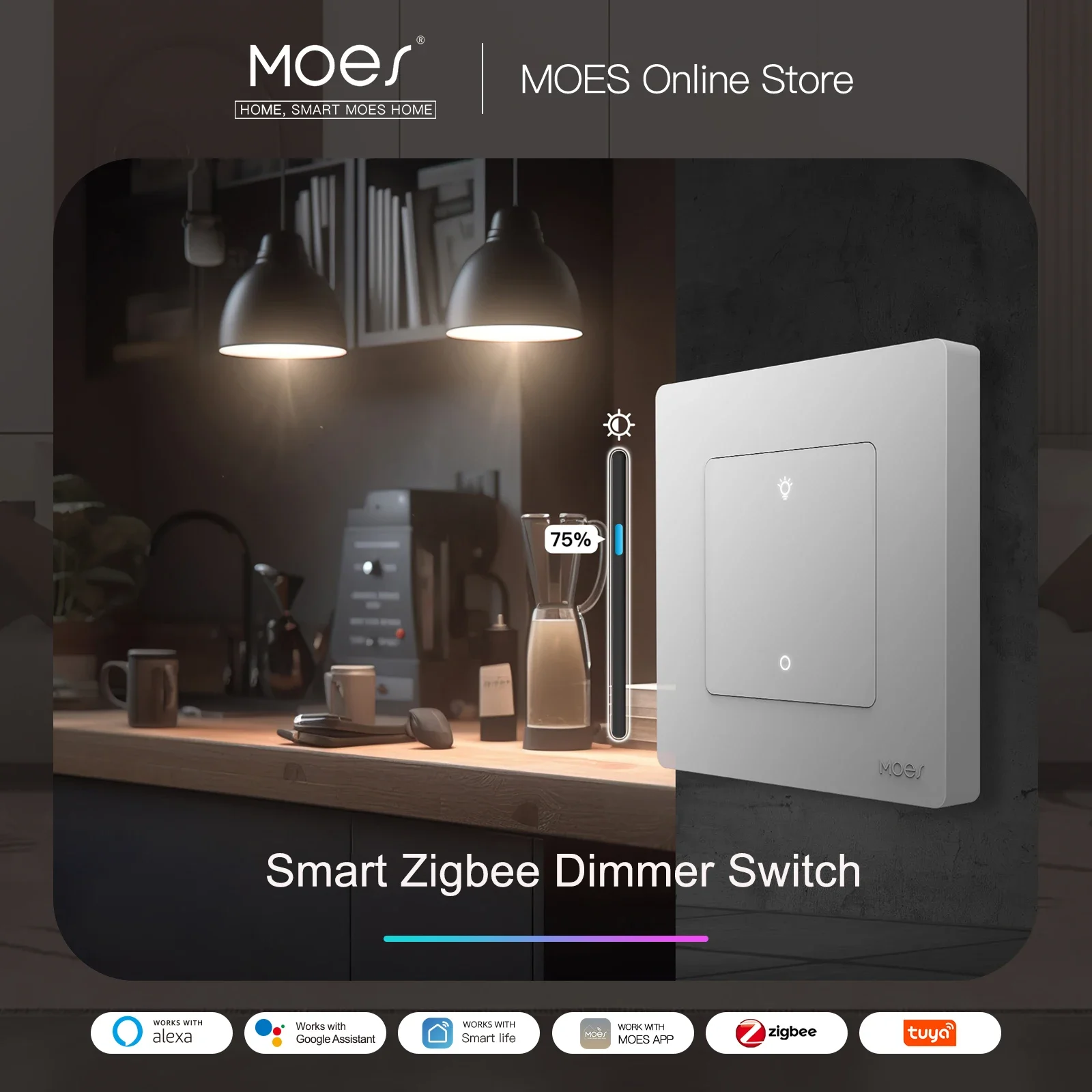 MOES Star Ring Series ZigBee Smart Dimmer Switch for Light Dimming Smart Life APP Work with Alexa Google Home Dimmable 1-3Gang