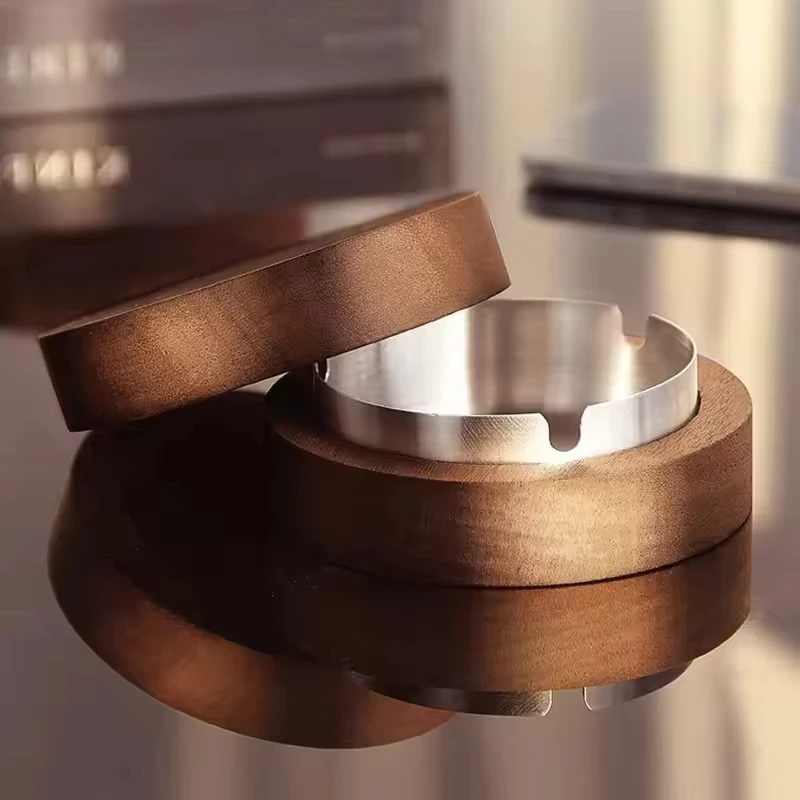 

2026 New Creative Ashtray with Lid Walnut Desktop Ashtray Stainless Steel Smoking Windproof Ashtray Home Office Decoration