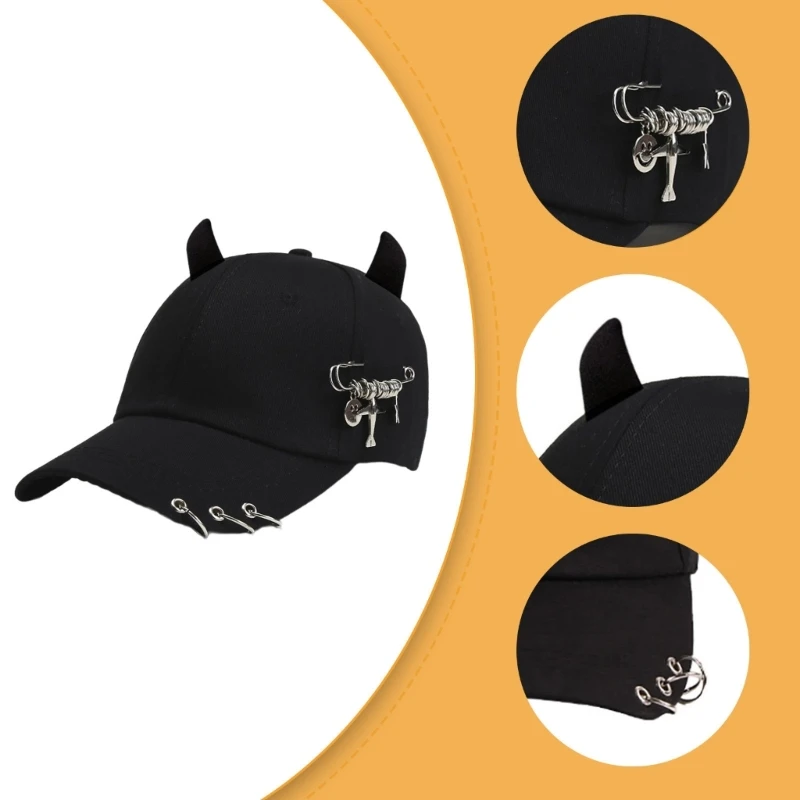 S1Y1 Outdoor Sunproof Baseball Caps Devil Hat with Horn Adult Breathable Visor Hat Teen Sunproof Hat for Cycling Hiking