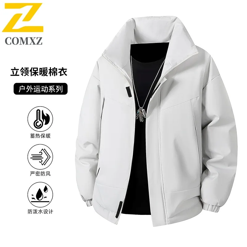 

COMXZ Новое зимнее хлопковое пальто унисекс, уличная трендовая куртка-пуховик, свободная посадка с воротником-стойкой, короткая стильная утолщенная водонепроницаемая парка