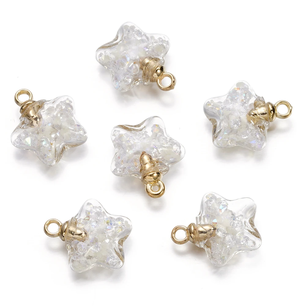 10Pcs 17x19mm Luminous Quicksand Beads Five-pointed Star Charms Pendants Ornaments for Necklace Earrings DIY Jewelry Making