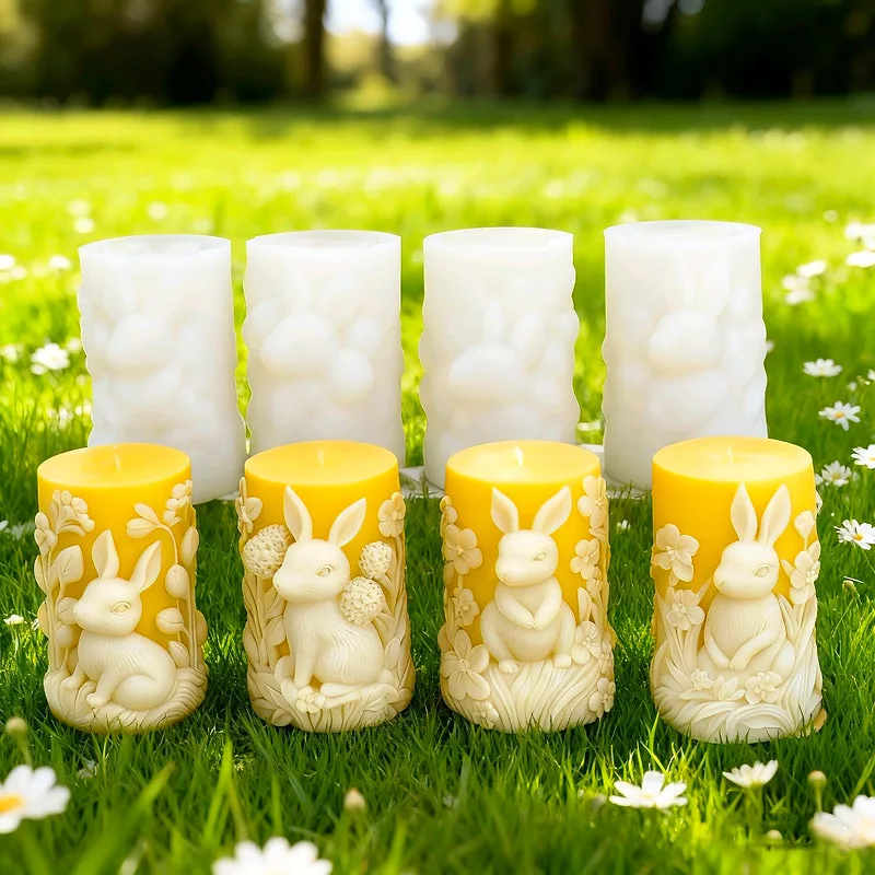 

4pcs Easter Bunny Floral Cylinder Candle Mold for Scented Candles and Aroma Stone, DIY Holiday Decor