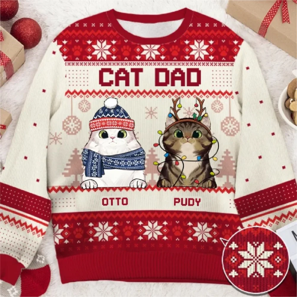 جديد الخريف الشتاء القبيح عيد الميلاد البلوز مضحك 3D القط الكلب البلوزات المطبوعة أزياء للجنسين طويلة الأكمام حزب قمم #2