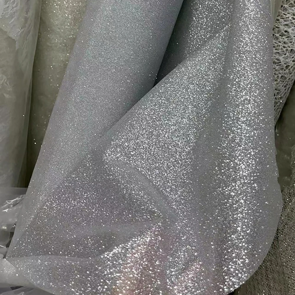Ivory silver glitters and is c - огляд і ціна Crystal Mesh Fabric