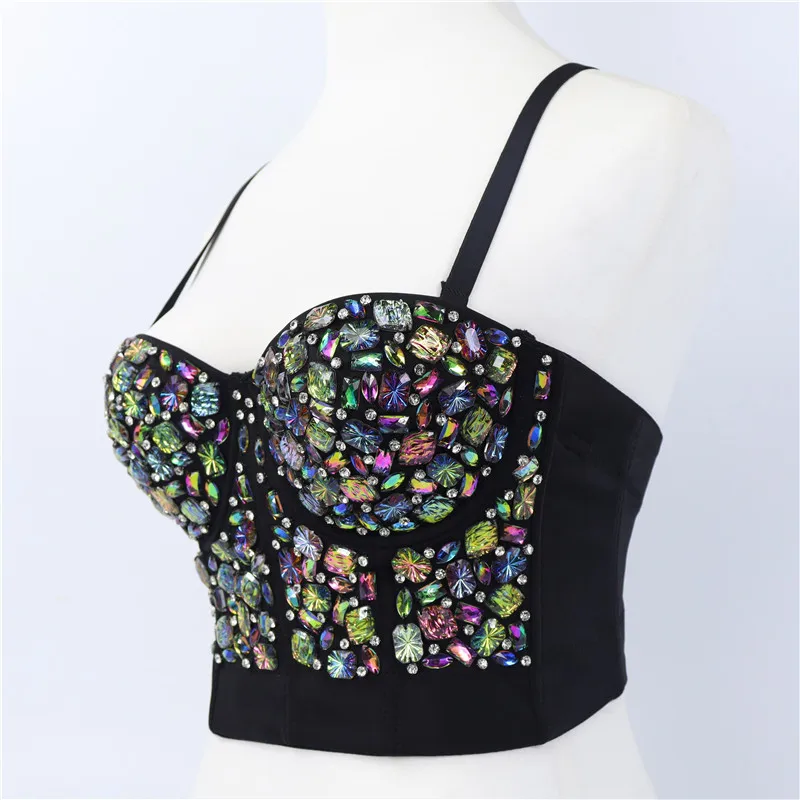 

Fashion Electronic Music Festival Nightclub Sexy Disco Women's Color Studded Brassiere Sling Vest Tube Top Outer Wear
