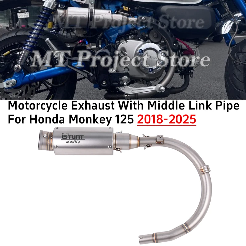 

Motorcycle Exhaust Escape System Middle Link Pipe With Muffler Moto Slip On For Honda Monkey 125 Monkey125 2018 - 2025 Years