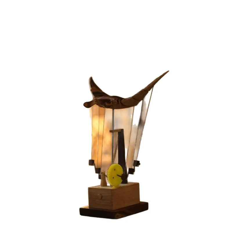 Artisan wooden manta ray automaton, carved artwork