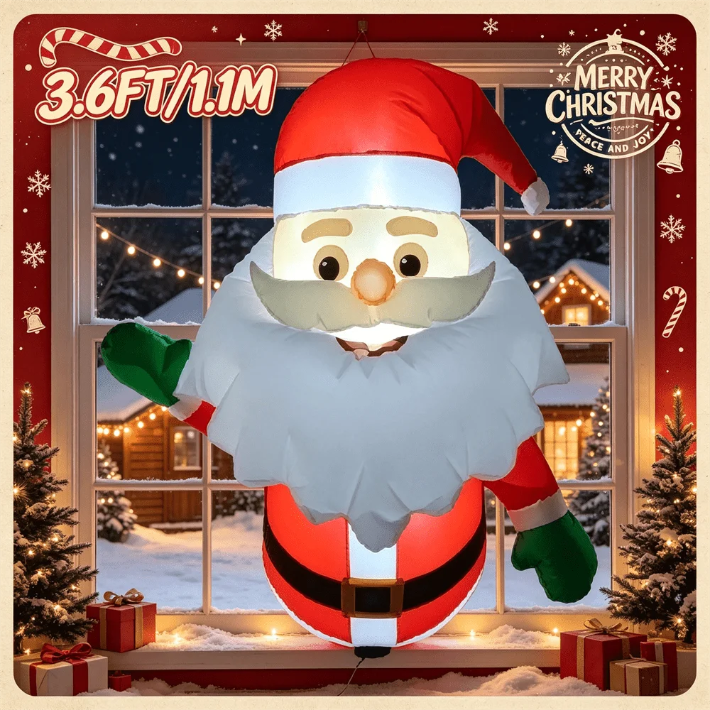 3.6FT Christmas Inflatable Toy Window Hanging Santa Claus Outdoor Decorations Window Wall Built-in LEDs Lighted Holiday Decor view 2