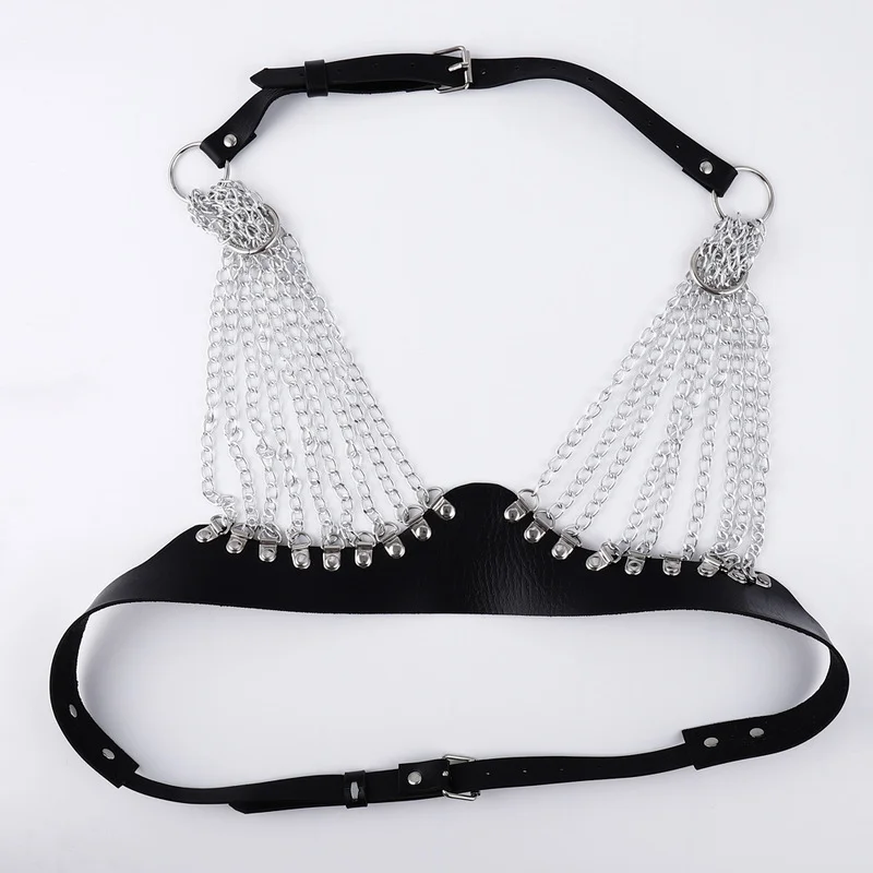 Sexy Garters Metal Chest Chain Body Harness Belts Bdsm Bra Cage Straps Goth Punk Suspenders Harajuku Rock Garter Belt Nightclub