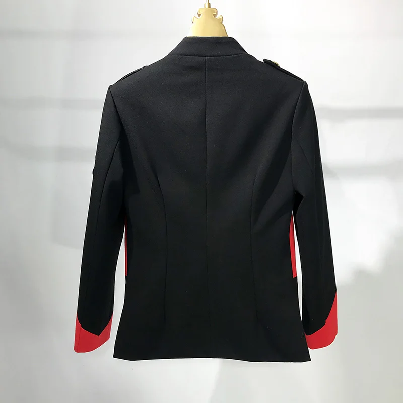 Men's Stand Collar Jacket Red Black Embroidered Badge Splicing Casual Blazers Bar Nightclub Male Singer Host Hair Stylist Coat