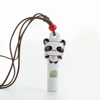 Panda Whistle Necklace Ceramic Adorable Animated Colorful Printing Adjustable Children's Urgent Survival Whistle Dangle Gifts