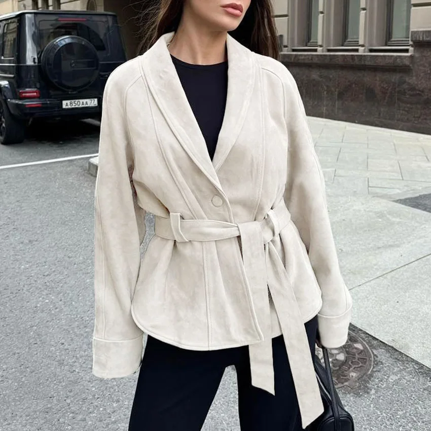 

Vintage Suede Velvet Long Sleeve Jacket Brushed Velvet Women Outerwear with Stylish and Elegant Casual Design