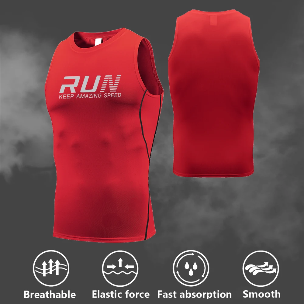 Kreativ bedrucktes, schnell trocknendes Kompressions-T-Shirt für Herren, elastisches, atmungsaktives, ärmelloses Unterhemd für das tägliche Fitnesstraining