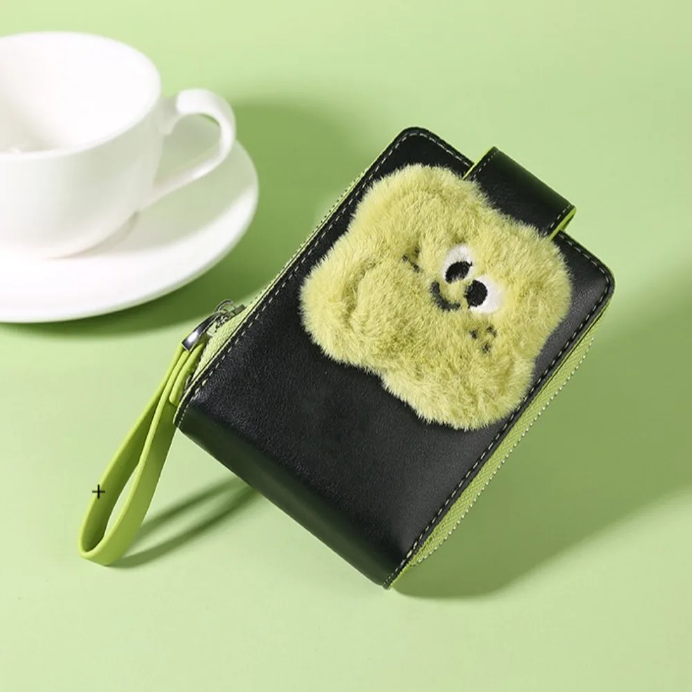 

High Quality PU Zipper Card Bag Multi-card Slot with Wrist Strap Short Coin Purse Sweet Causal ID Bag Card Holder Women