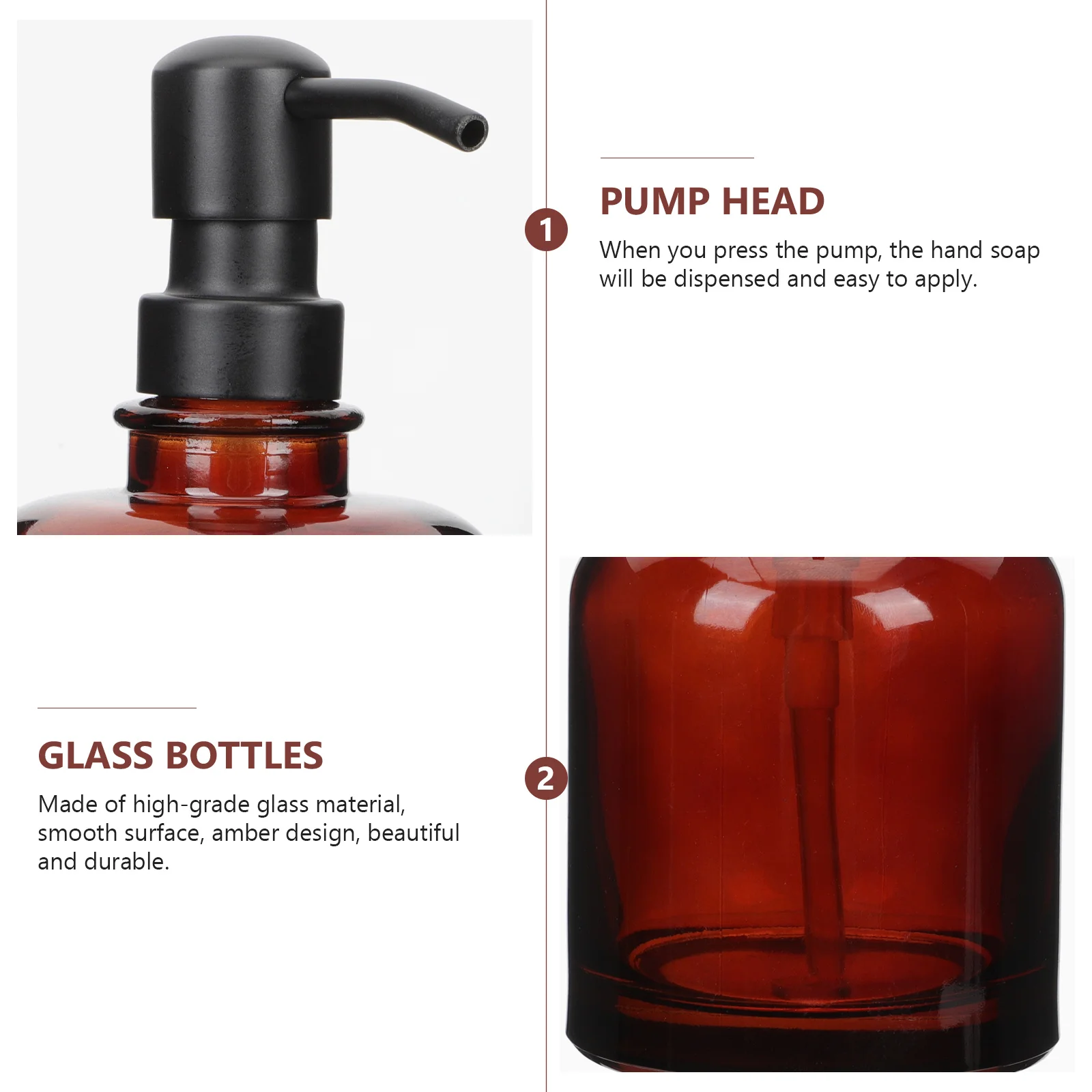 

Stainless Steel and Amber Glass Soap Dispenser Easy Press Pump for Hand Soap Shampoo Lotion Non Spill Refillable Dispenser