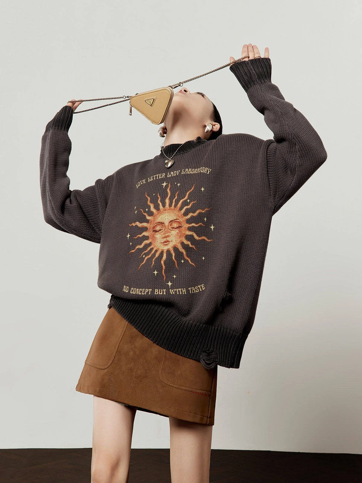 

Sun ey Knitted Loose Women's Sweater with Hole Design Spring New Sle by Zhou Li Wu Casual Loose Fit Long Sve Top