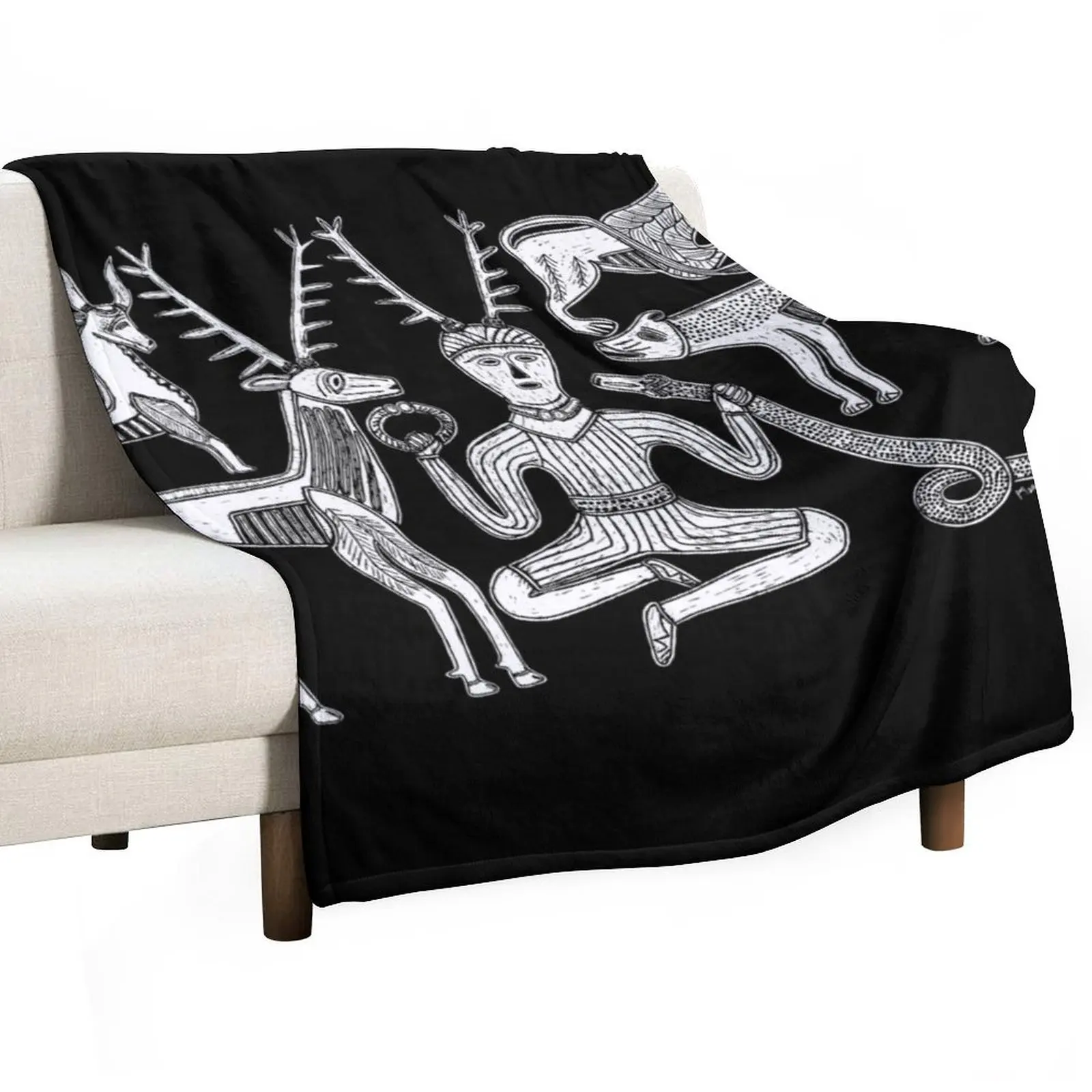 God Cernunnos and Animals from the Gundestrup Cauldron Throw Blanket blankets and throws Plaid on the sofa Blankets