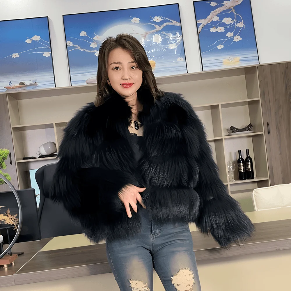 

Women's new high-end winter hot style imported silver fox fox fur coat short young fashion coat