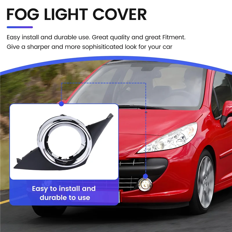 A03E-سيارة الجبهة الضباب غطاء خفيف كروم فوجلايتس الإطار شواء اكسسوارات السيارات ل 207 سبورت 2006-2009