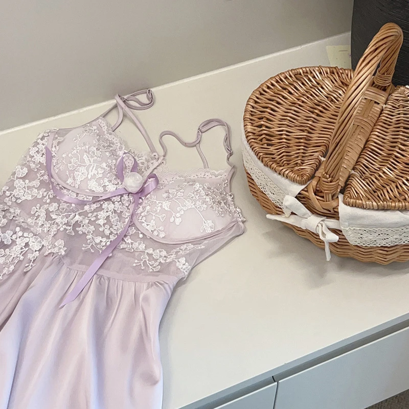 

Новое летнее женское кружевное белье с вышивкой: сексуальное платье-комбинация на тонких бретелях, ночная сорочка без спинки, пеньюар, одежда для сна
