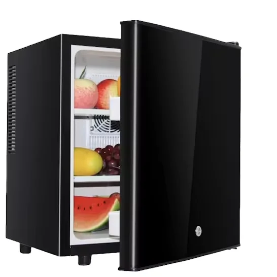 Nenhum ruído hotel 40 litros porta de vidro mini geladeira energia elétrica barato pequeno refrigerador com fechadura e luz led