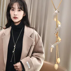 Trendy Fashion Snake Crystal Necklace for Woman Gold Sliver Color Metal Maxi Long Chains Necklaces Femme Jewelry