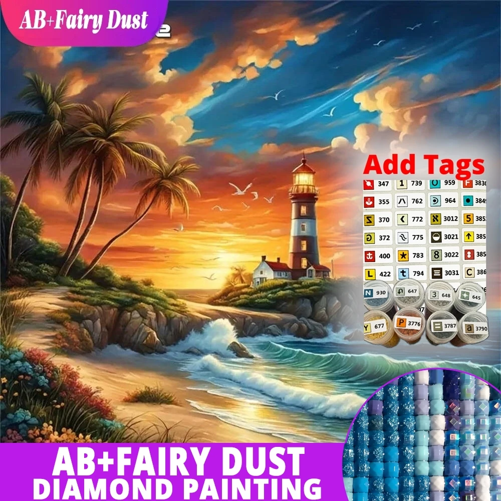 AB Fee Staub Diamant Stickerei Leuchtturm Landschaft Mosaik Meer DIY Acryl Handwerk liefert Malerei Sonnenuntergang einzigartiges Geschenk