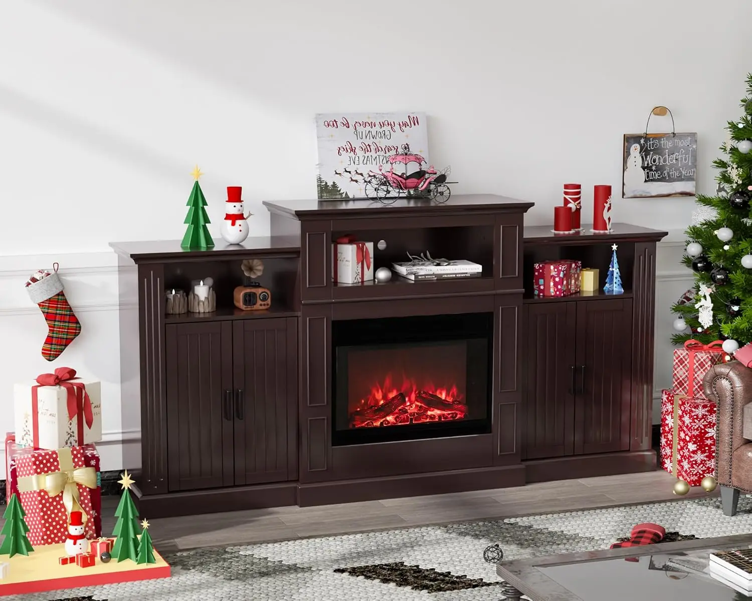 Vingli Electric Fireplace With Mantel, Fireplace Tv Stand For Tvs Up To 85'', Modern Entertainment Center With Storage, Tv