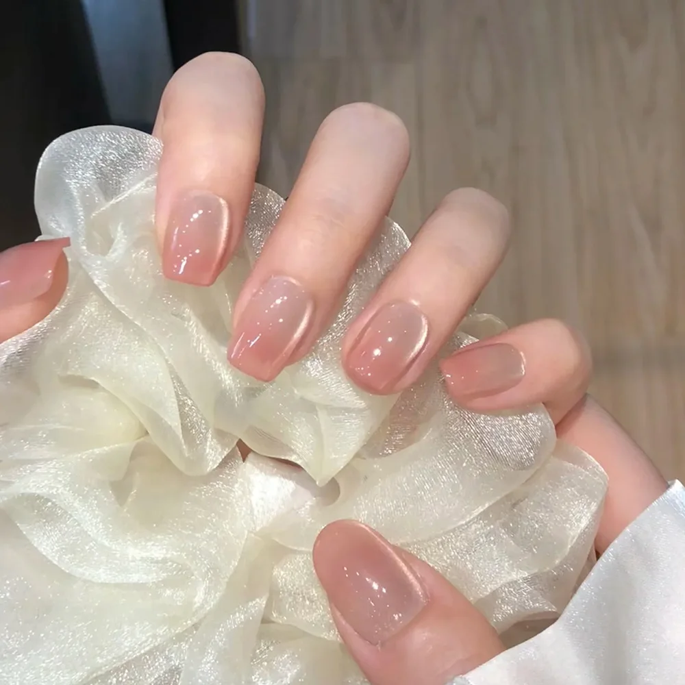 24pcs Pink Cat Eye Square Press on Nails Simple False Nails Wearable Stick-on Nails Fake Nail Накладные Ногти 네일팁 Uñas Postizas