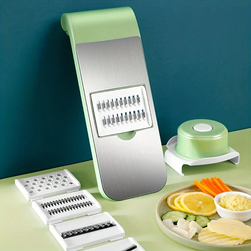 Multifunctional kitchen Vegetable slicer, 5 interchangeable blades Vegetable slicer Manual Slicer Kitchen Garlic, cabbage