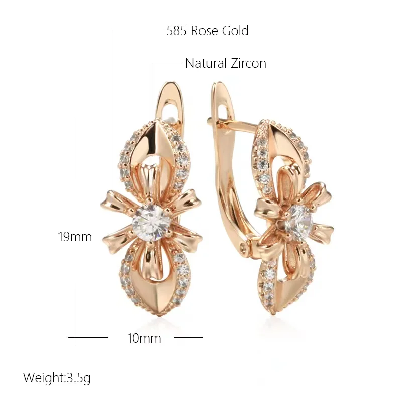 Elegant Flower Design Full Zircon Earrings For Women 585 Rose Gold Color Personality Jewelry Vintage English Lock Earrings