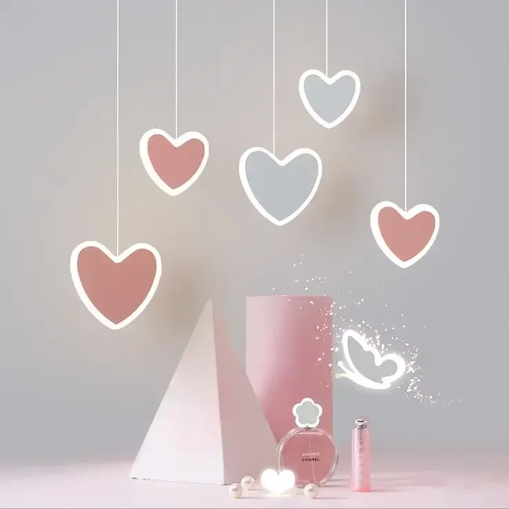 

Modern LED Acrylic Flowers Design Pendant Lamp White Pink Heart Decorative Hanging Pendant Light Butterfly Children Room Lamp
