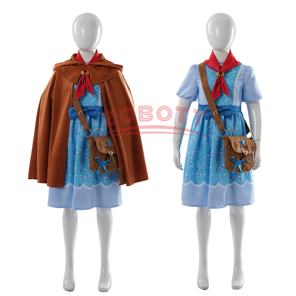 

4PCS Holly Wheeler Cosplay Costume Blue Dress Brown Cape Set with crossbody bag Halloween Carnival Suits Accessories